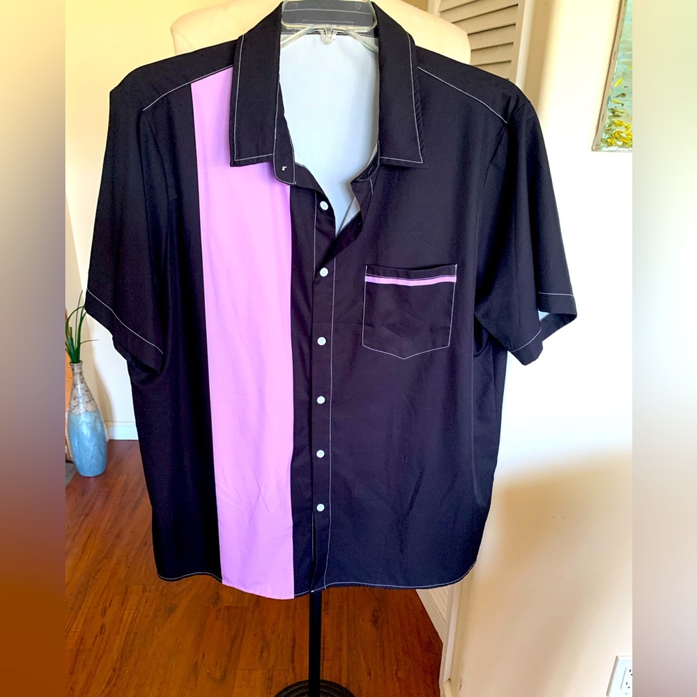 Black and Purple Men's 60’s style shirt, great for a party